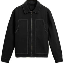 Load image into Gallery viewer, Black Denim Jacket With White Contrast Topstitching
