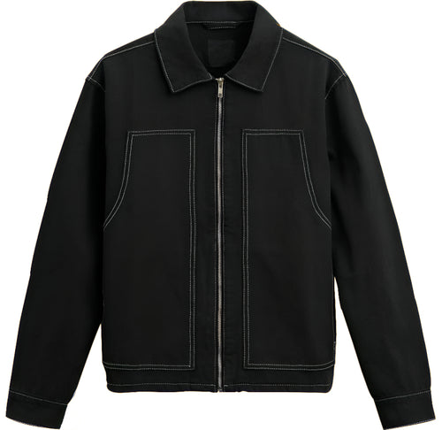 Black Denim Jacket With White Contrast Topstitching-Aesthetic Gen