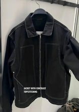 Load image into Gallery viewer, Black Denim Jacket With White Contrast Topstitching-Aesthetic Gen
