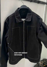 Load image into Gallery viewer, Black Denim Jacket With White Contrast Topstitching