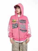 Load image into Gallery viewer, Pink Washed Zip-Up Hoodies "RACE"