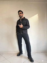 Load image into Gallery viewer, Black Denim Jacket With White Contrast Topstitching