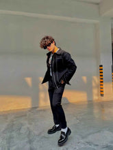 Load image into Gallery viewer, Black Denim Jacket With White Contrast Topstitching