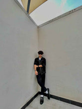 Load image into Gallery viewer, Black Denim Jacket With White Contrast Topstitching