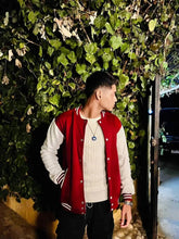 Load image into Gallery viewer, Baseball Jacket Maroon and White _MEN-Aesthetic Gen
