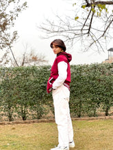 Load image into Gallery viewer, Baseball Jacket Maroon and White _ Women-Aesthetic Gen
