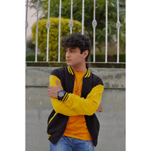 Load image into Gallery viewer, Black And Yellow Bomber Jacket-Aesthetic Gen

