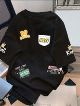 Load image into Gallery viewer, Black Manfinity Loose Fit Cartoon & Slogan Drop Shoulder T-Shirt - Aesthetic Gen