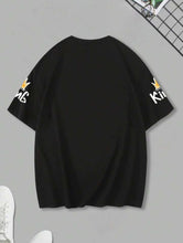 Load image into Gallery viewer, Black Manfinity Loose Fit Cartoon & Slogan Drop Shoulder T-Shirt - Aesthetic Gen