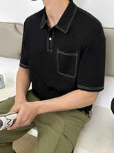 Load image into Gallery viewer, Black Polo T-shirt With White Contrast Topstitching - Aesthetic Gen