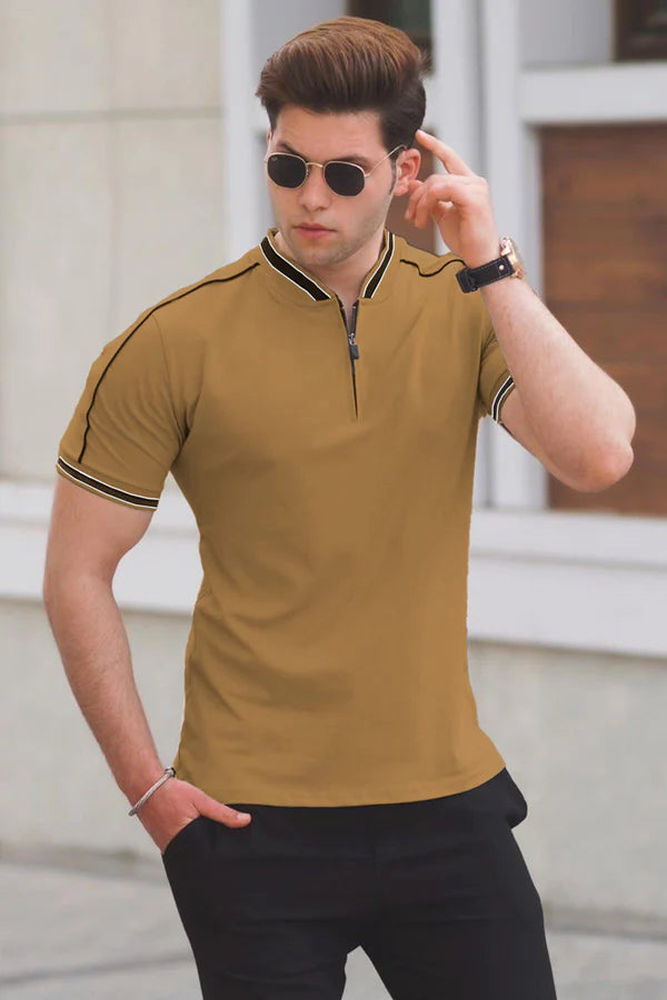 Camle Brown Madmext Smoked Polo Neck Men's T-Shirt