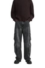 Load image into Gallery viewer, Charcoal Washed Denim Utility Cargo Jeans With Pockets - Aesthetic Gen