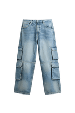 Load image into Gallery viewer, Mid - blue Washed Denim Utility Cargo Jeans With Pockets - Aesthetic Gen