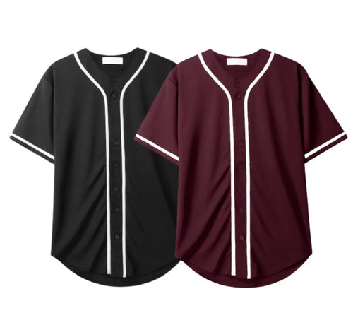 Pack OF 2 Baseball Striped Collar Button Up Shirts-Aesthetic Gen