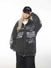Load image into Gallery viewer, Black Washed Zip-Up Hoodies &quot;RACE&quot;
