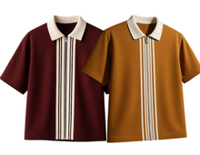 Load image into Gallery viewer, Pack Of 2 Zipper Striped Polo Shirts
