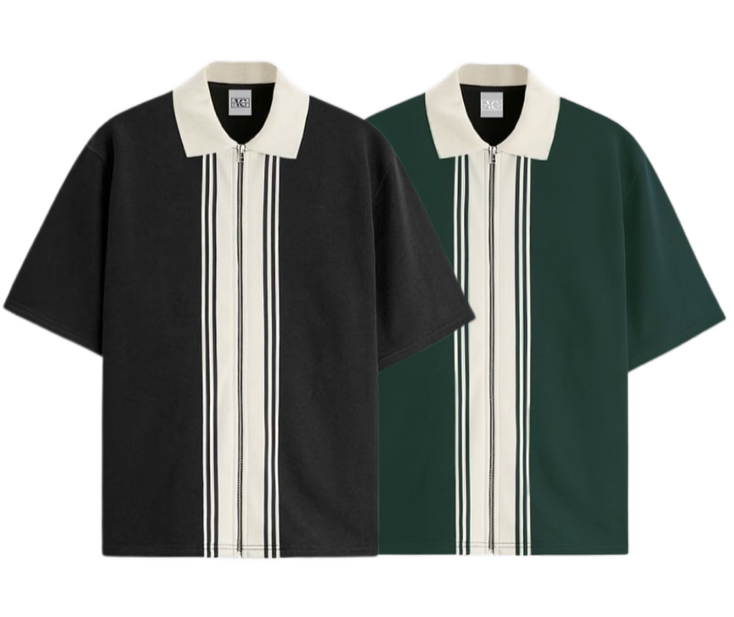 Pack Of 2 Zipper Striped Polo Shirt