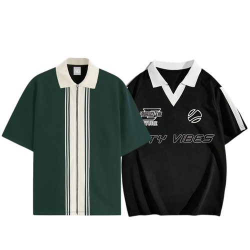 Pack Of 2 Zipper Striped Polo Shirt and Manfinity Polo - Aesthetic Gen