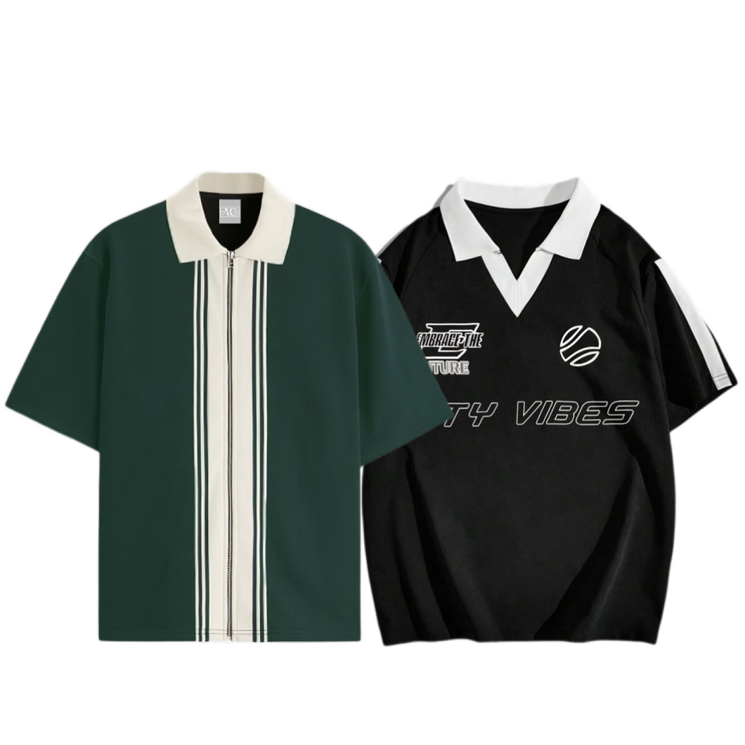 Pack Of 2 Zipper Striped Polo Shirt and Manfinity Polo - Aesthetic Gen