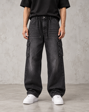 Load image into Gallery viewer, Black Drift Cargo Jeans

