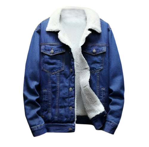 Navy Blue Sherpa Denim Jacket -Unisex-Aesthetic Gen