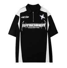 Load image into Gallery viewer, Black High Street Racing Zipper Polo T-Shirt
