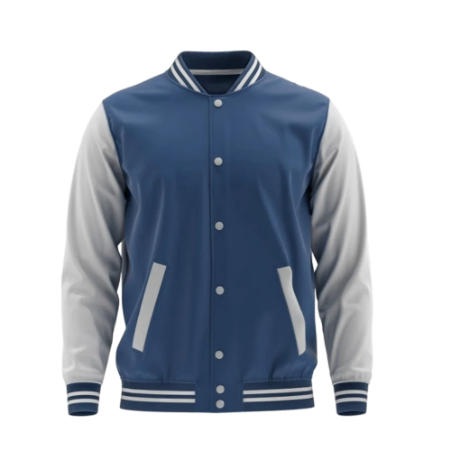 Baseball Jacket Petroleum Blue  and White _Unisex