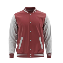 Load image into Gallery viewer, Baseball Jacket Maroon and White _Unisex
