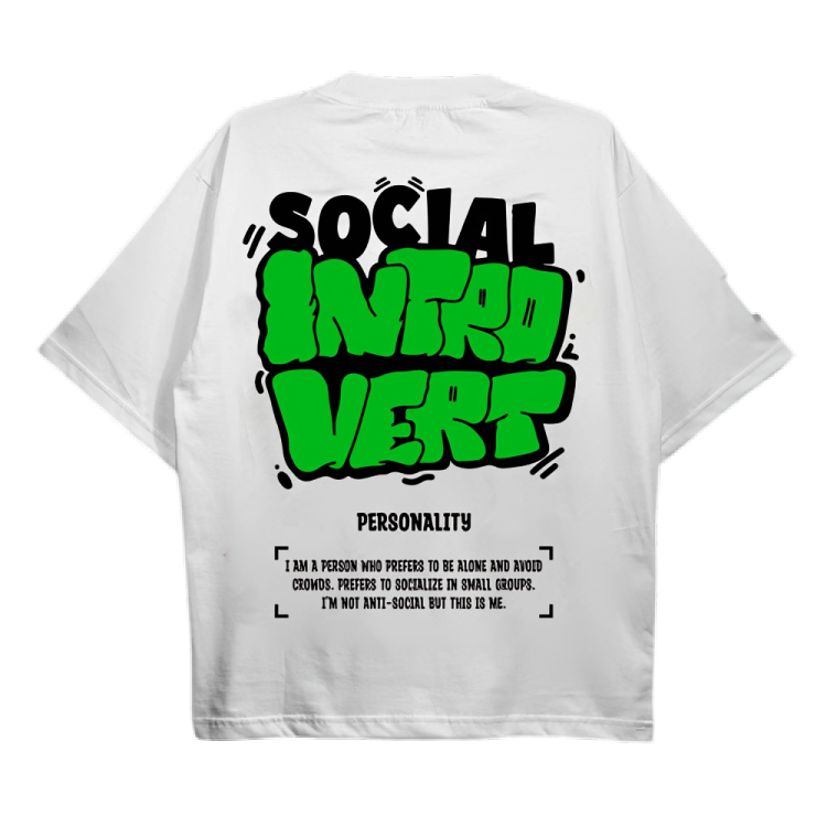 Social Introvert White Drop Shoulder Tee