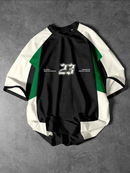 Manfinity Sporsity Colorblock Striped Letter Print Drop Shoulder T-Shirt