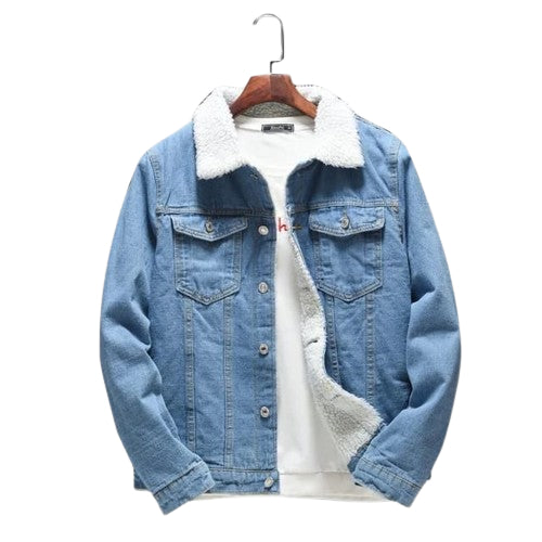 Mid Blue Sherpa Denim Jacket -Unisex-Aesthetic Gen