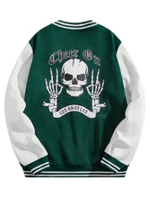 Load image into Gallery viewer, ROMWE Street Life Men Letter &amp; Skull Print Color Block Baseball Jacket-Aesthetic Gen
