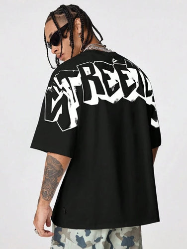 AXEPEAK Drop Shoulder T-Shirt With English Graphic Print - Aesthetic Gen