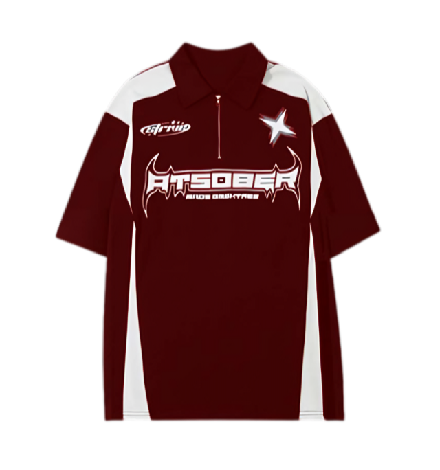 Maroon High Street Racing Zipper Polo T-Shirt