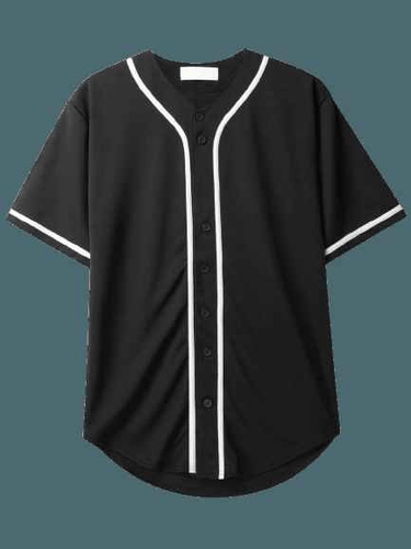 Baseball Black Striped Collar Button Up Shirts - Aesthetic Gen