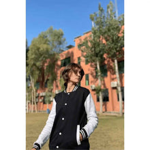 Load image into Gallery viewer, Baseball Jacket Black and White _Unisex - Aesthetic Gen
