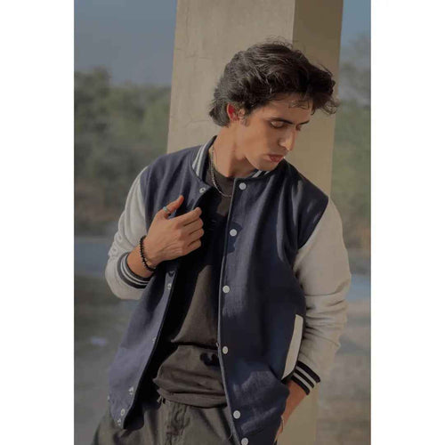 Baseball Jacket Navy blue and White _ MEN - Aesthetic Gen
