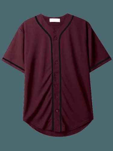 Baseball Maroon Striped Collar Button Up Shirts - Aesthetic Gen