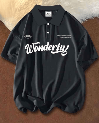 Black Manfinity Sporsity Plus Slogan Graphic Polo T-Shirt - Aesthetic Gen