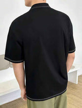 Load image into Gallery viewer, Black Polo T-shirt With White Contrast Topstitching - Aesthetic Gen
