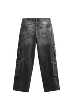 Load image into Gallery viewer, Charcoal Washed Denim Utility Cargo Jeans With Pockets - Aesthetic Gen
