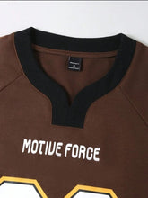 Load image into Gallery viewer, Coffee Brown Manfinity Streetrush V - Neck Drop Shoulder T-shirt Letter Graphic - Aesthetic Gen

