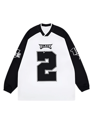 Contrast Paneled V - neck Full Sleeve T-shirt Streetwear Letter Print - 1684 - Aesthetic Gen