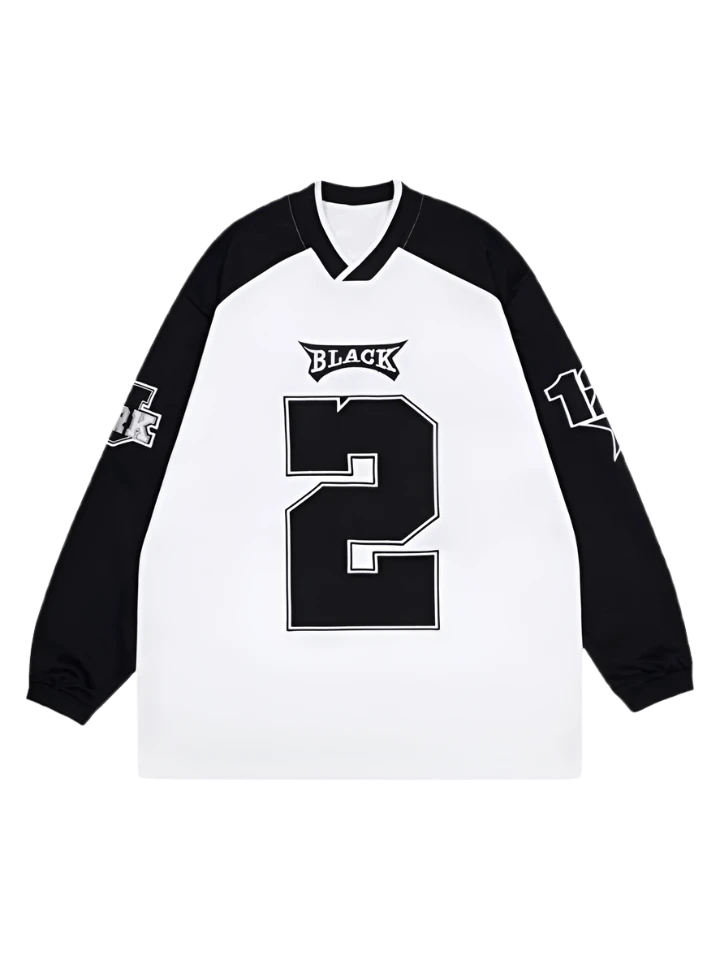 Contrast Paneled V - neck Full Sleeve T-shirt Streetwear Letter Print - 1684 - Aesthetic Gen