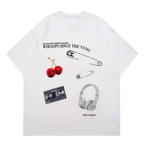 Fun Print White Drop Shoulder Tee - Aesthetic Gen