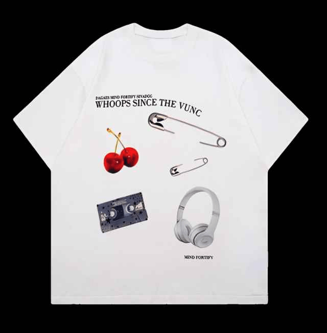Fun Print White Drop Shoulder Tee - Aesthetic Gen