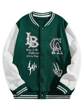 Load image into Gallery viewer, ROMWE Street Life Men Letter &amp; Skull Print Color Block Baseball Jacket-Aesthetic Gen
