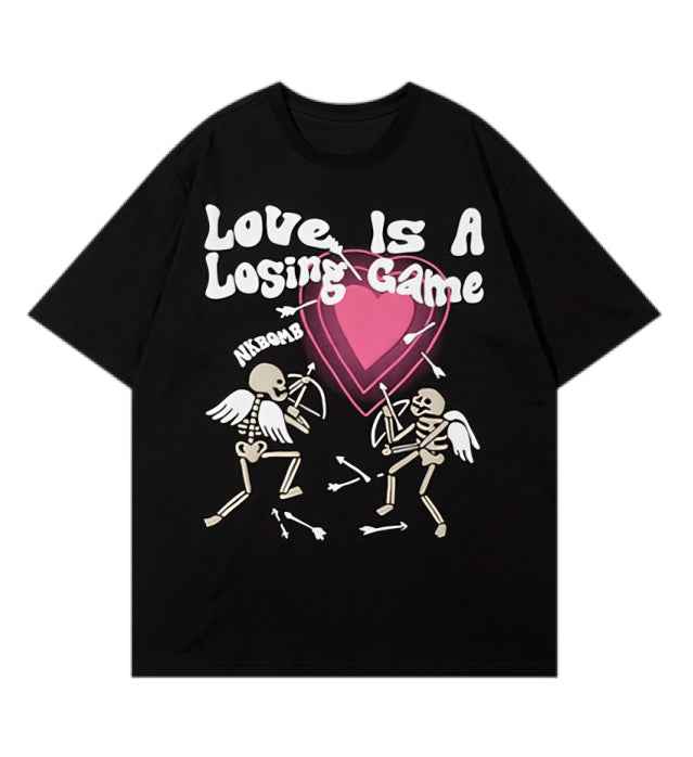 Love Is a Losing Game Black Drop Shoulder Tee - Aesthetic Gen