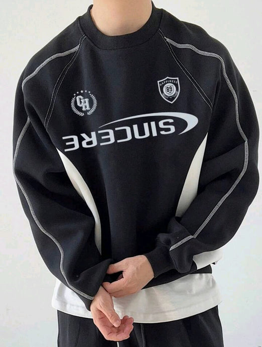 Manfinity Joysei Contrast Stitching Letter Print Sweatshirt - Aesthetic Gen
