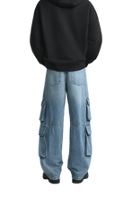 Load image into Gallery viewer, Mid - blue Washed Denim Utility Cargo Jeans With Pockets - Aesthetic Gen

